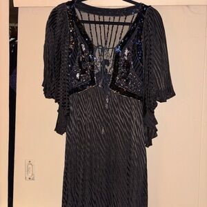 Black Sequin & Beaded Dress with flow sleeves / Free People